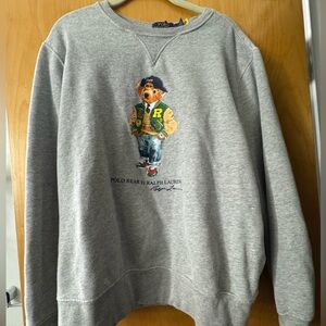 Ralph Lauren Gray Polo Bear Crewneck Sweatshirt with Varsity Bear Graphic